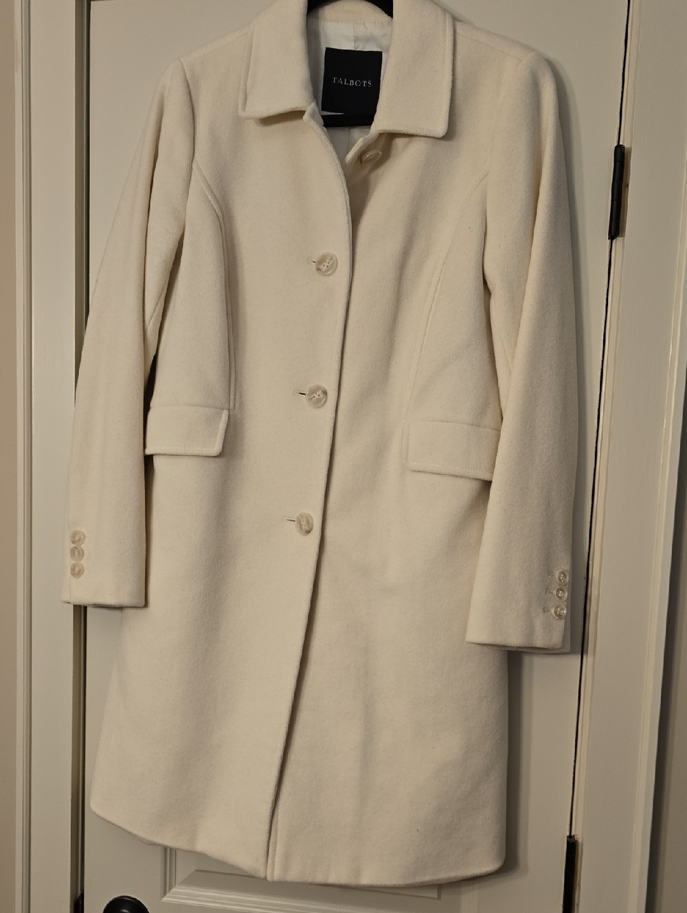 Talbots Cream Single-Breasted Wool Coat